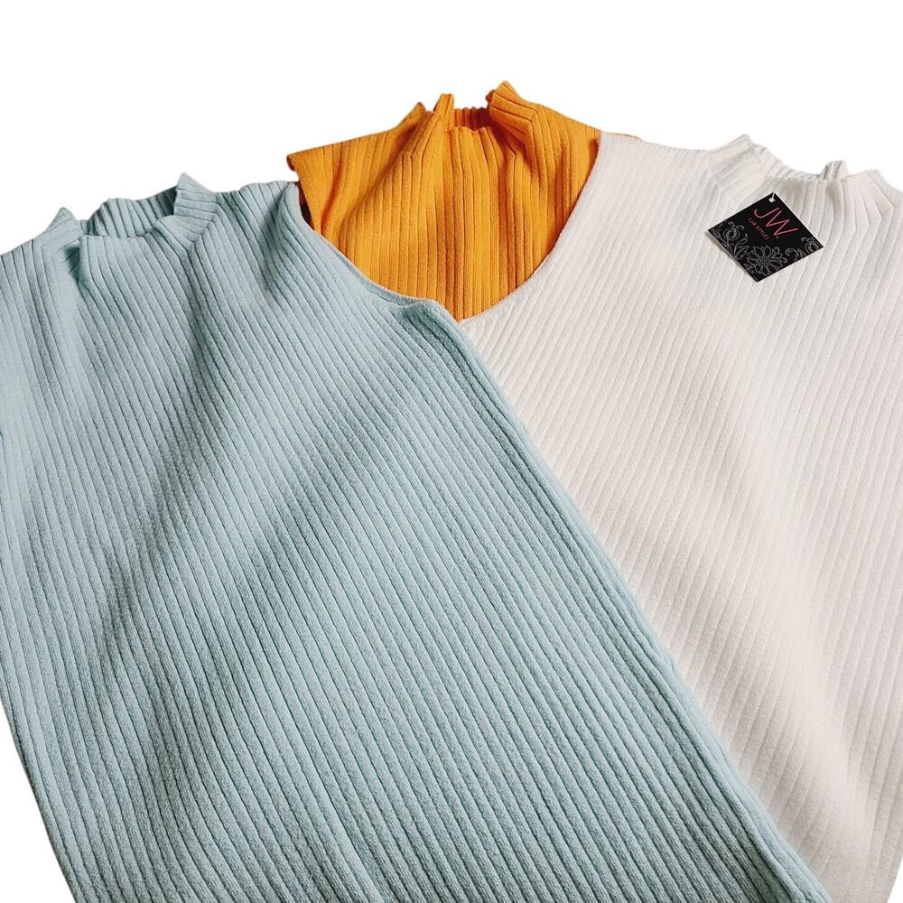 JW Style Mock Neck Sleeveless Ribbed Knit Tank, Lot of 3, Women Size S